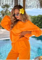 Bawełniany Souprava Mikina na jedno ramię i Kalhoty Peach Sunrise Set oranžový