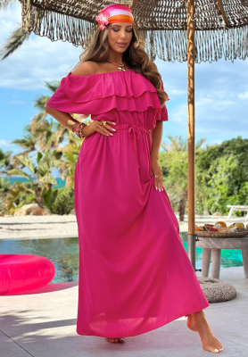 Visk&oacute;zov&eacute; maxi &scaron;aty &scaron;panělka s vol&aacute;ny Sunset Diva fuchsiov&aacute;