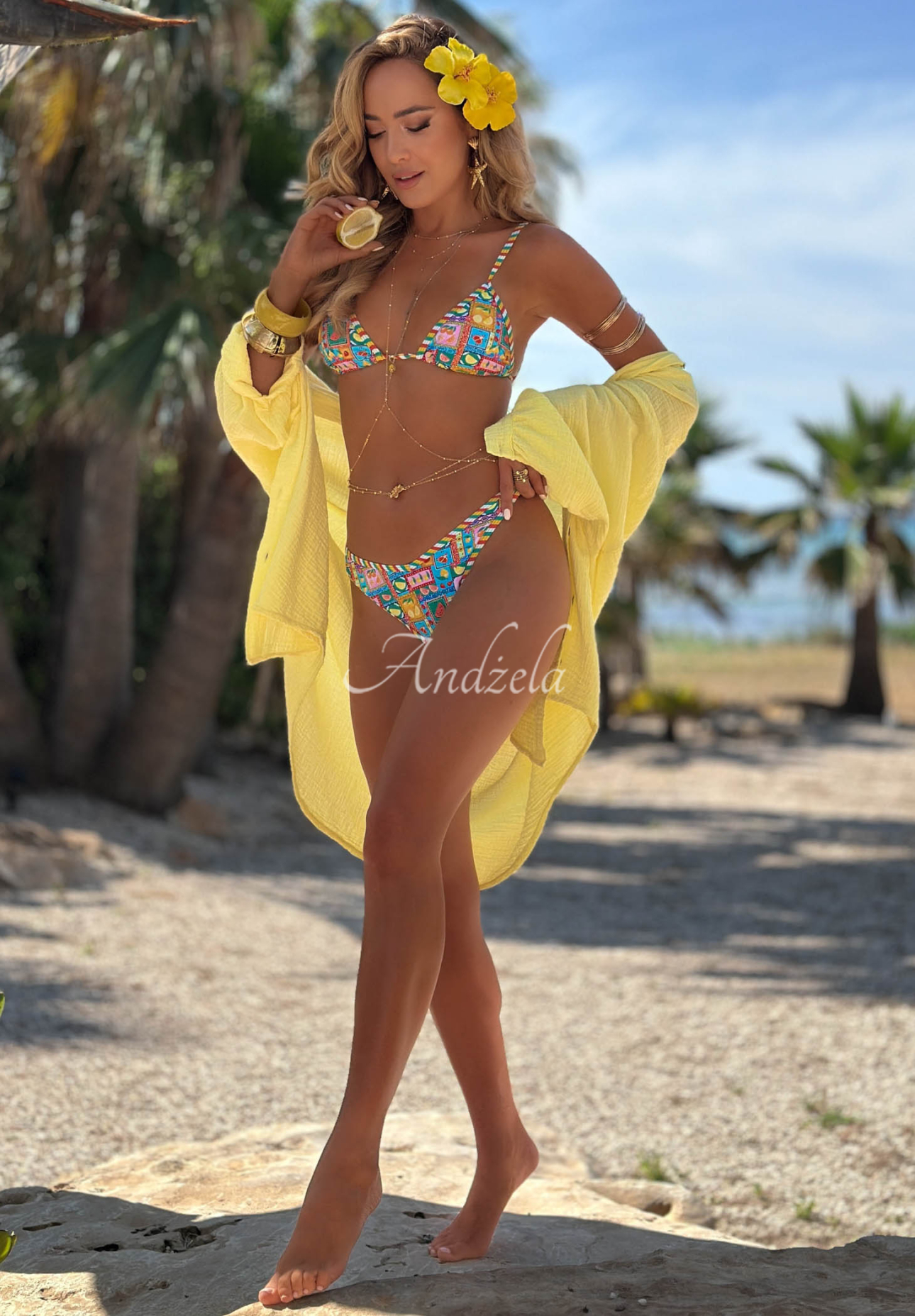 Dvoudílné plavky bikini se vzory Colorful Shells zeleno-modré