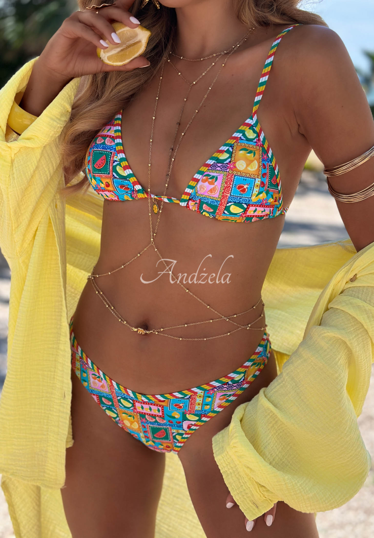 Dvoudílné plavky bikini se vzory Colorful Shells zeleno-modré