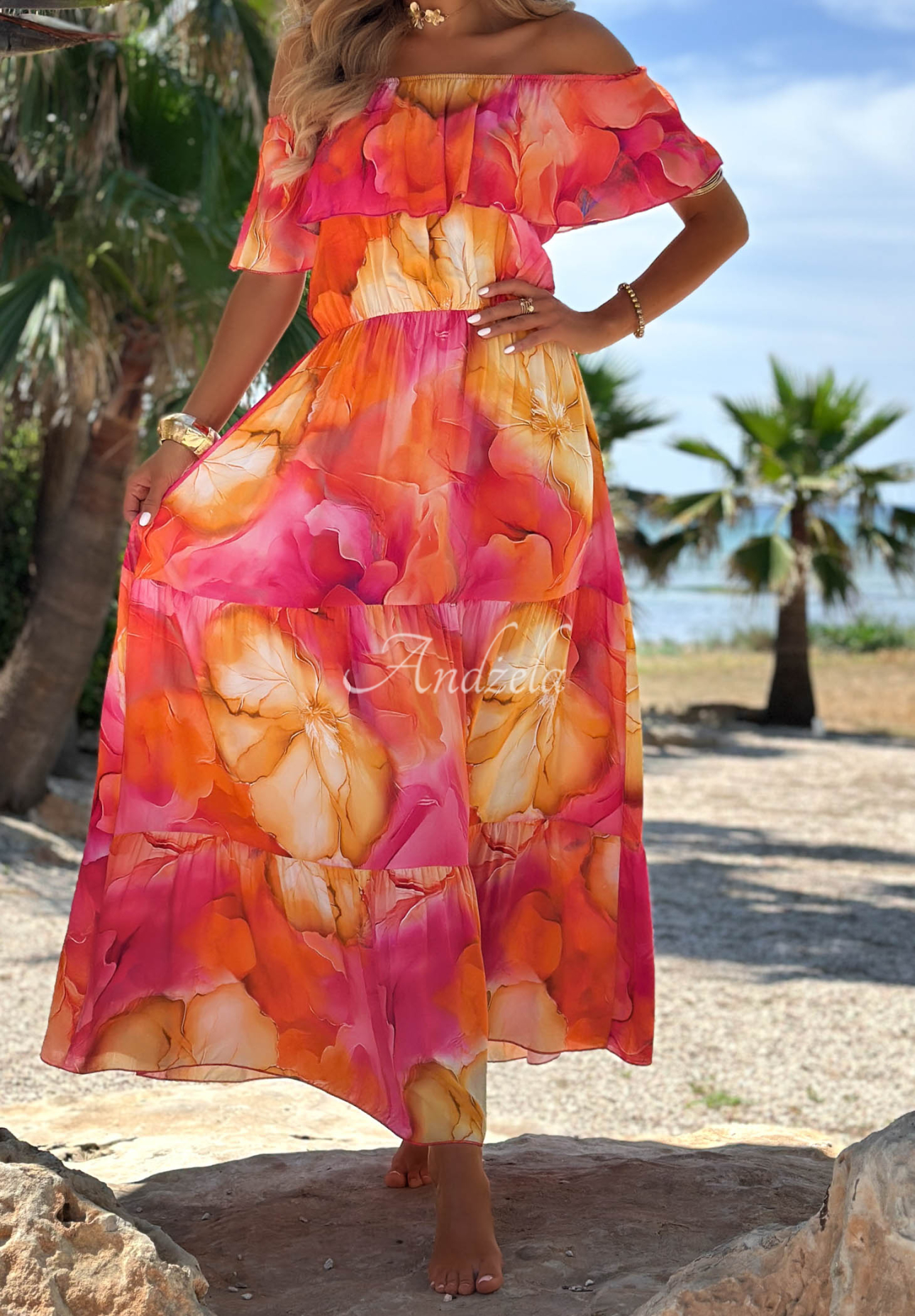 Wiskozowa kwiecista Šaty z falbankami Summer Inspiration fuchsiová