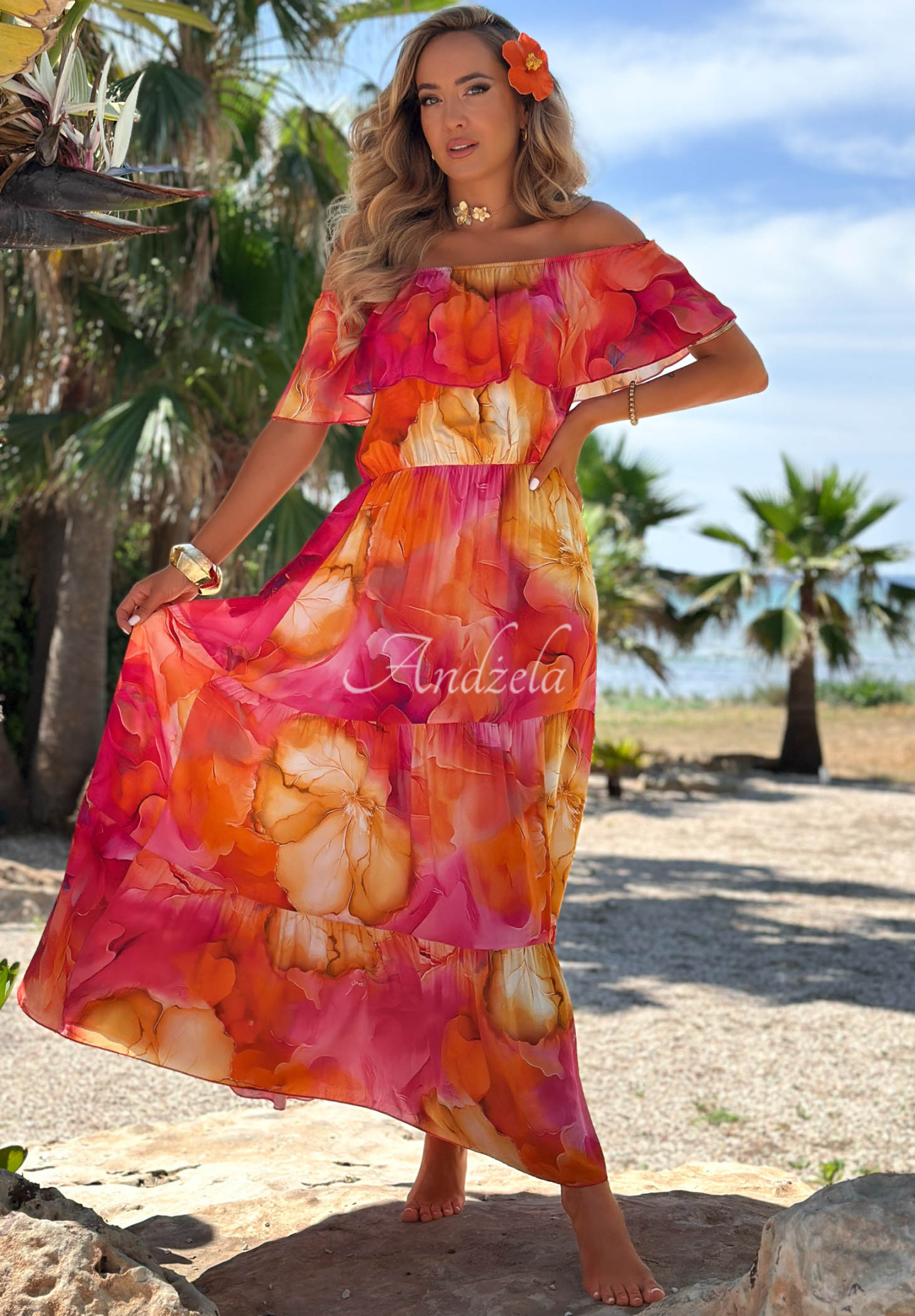Wiskozowa kwiecista Šaty z falbankami Summer Inspiration fuchsiová
