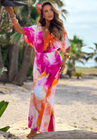 Dlouhý viskózový overal se vzory Juicy Marble fuchsiovo-oranžový