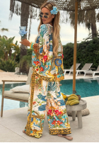 Vzorovaný Souprava Halenka i Kalhoty wide leg Exotic Ornaments biało-modrý