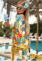 Vzorovaný Souprava Halenka i Kalhoty wide leg Exotic Ornaments biało-modrý