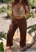 Souprava haftowany top i Kalhoty wide leg Palm Mirage čokoládový