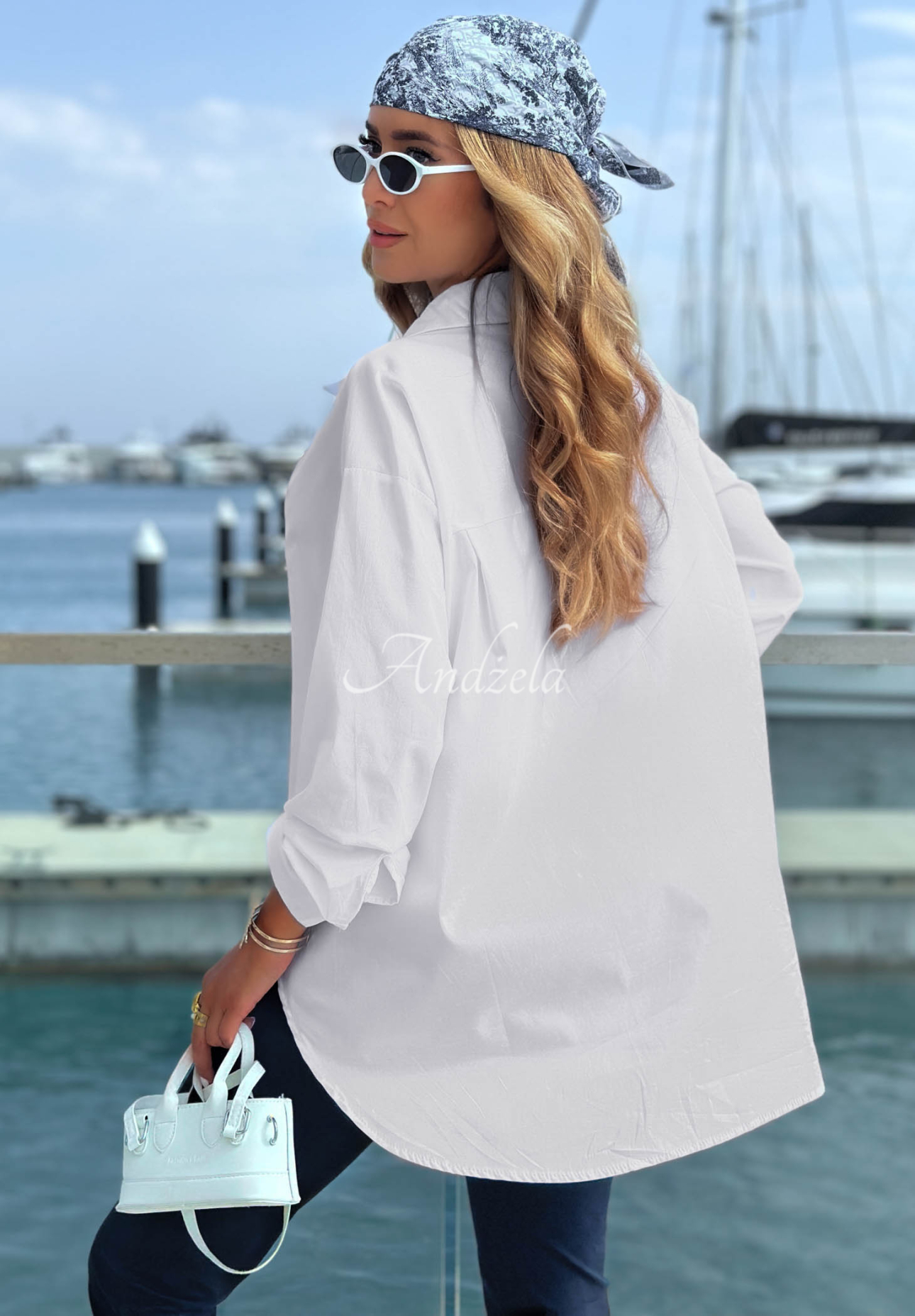 Elegantní bavlněná košile oversize s límečkem Prestige Harbor Bílá
