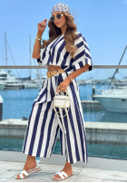 Krátká Halenka w paski Beach Picnic biało-granátová