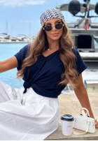 Bavlněné tričko s výstřihem do V Sea Sailing granátový