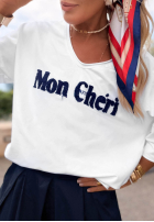 Tričko z napisem Mon Cheri Paris biało-granátový