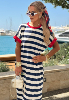 Šaty maxi w paski Anchor Bay biało-granátová