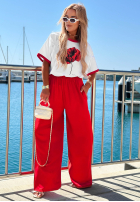 Souprava Tričko z nadrukiem i materiálové Kalhoty wide leg Sea Poppy biało-granátový