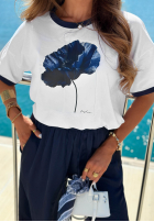 Souprava Tričko z nadrukiem i materiálové Kalhoty wide leg Sea Poppy biało-granátový