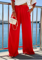 materiálové Kalhoty wide leg Sea Poppy biało-červené