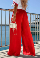 materiálové Kalhoty wide leg Sea Poppy biało-červené