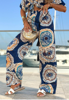 materiálové Kalhoty wide leg vzorované Ocean Fresco granátové