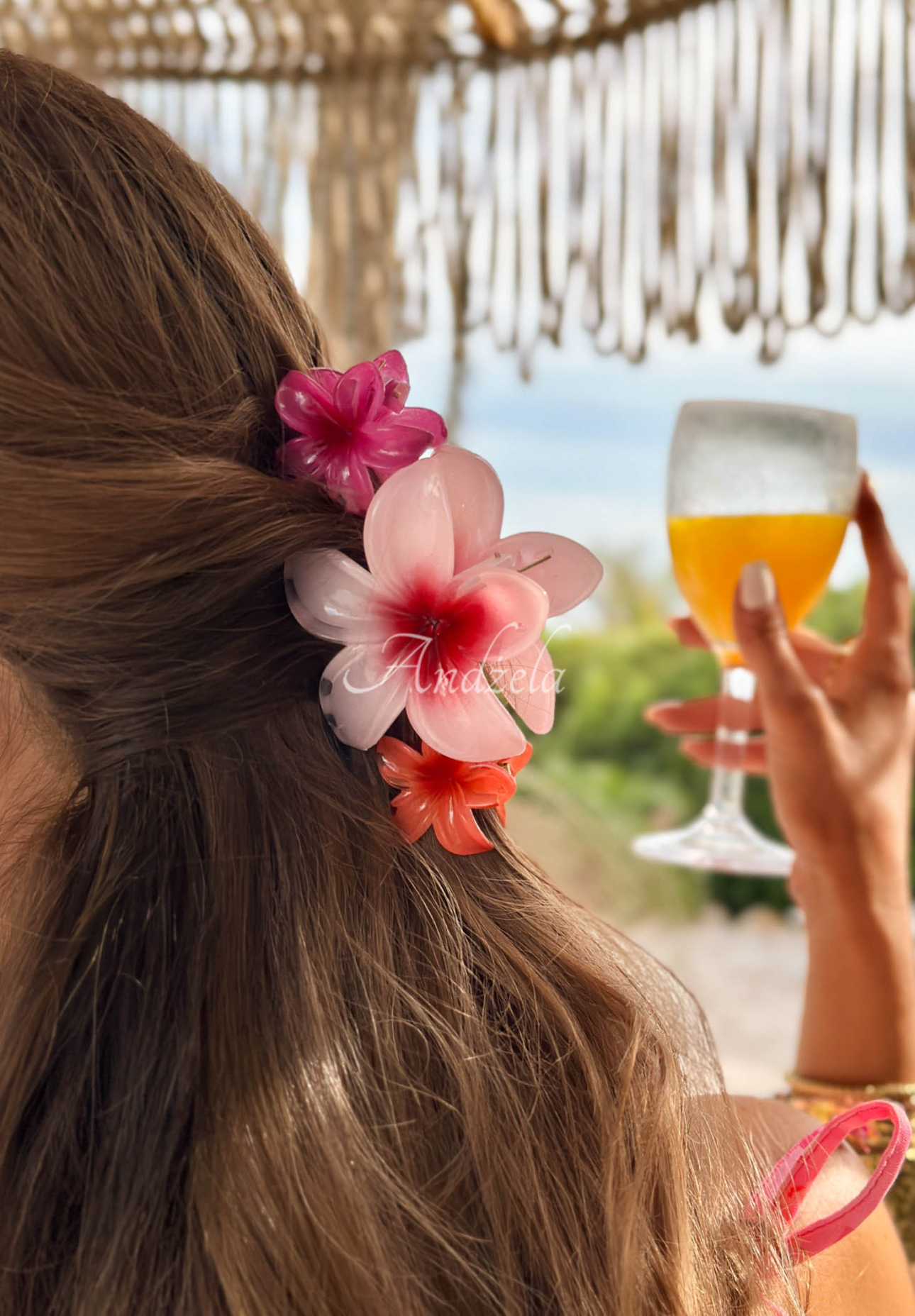 Sada sponek 3v1 květinové klamry do vlasů Aloha Flora růžovo-oranžová