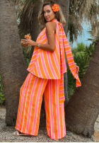 materiálové Kalhoty wide leg w kolorowe paski Sunny Charm oranžové