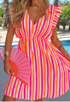 Šaty mini w paski z falbankami Summer Candy pomarańczowo-růžová