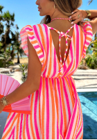 Šaty mini w paski z falbankami Summer Candy pomarańczowo-růžová