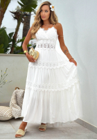 Šaty maxi na ramiączkach z koronką boho Sun Sorella Bílá