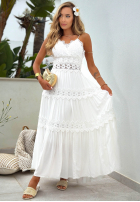 Šaty maxi na ramiączkach z koronką boho Sun Sorella Bílá