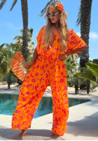 Souprava Košile i Kalhoty wide leg w kwiaty Haiti Flora pomarańczowo-fuchsiový