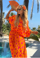 Souprava Košile i Kalhoty wide leg w kwiaty Haiti Flora pomarańczowo-fuchsiový