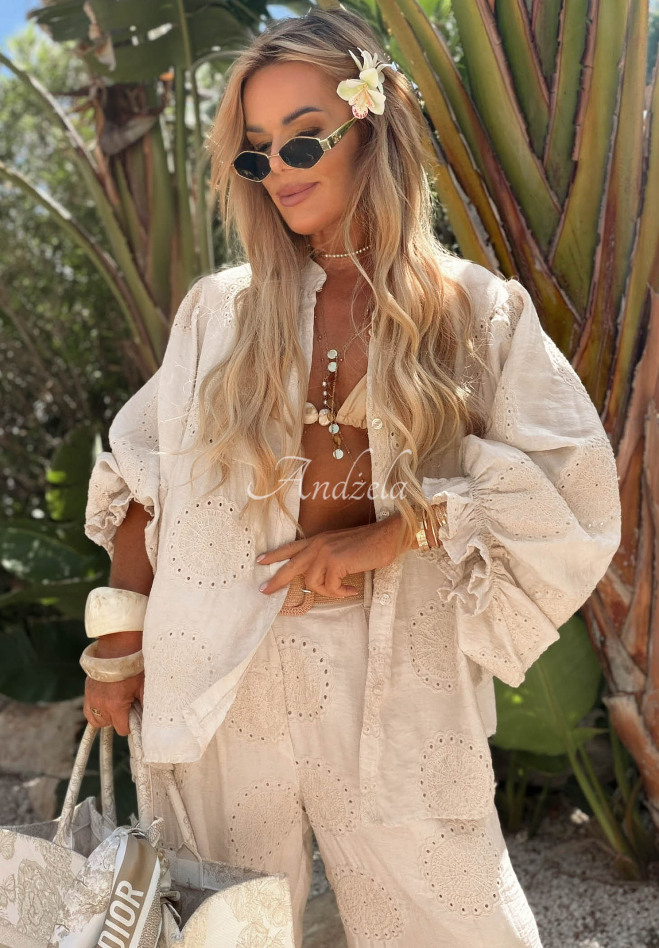 Vyšívaná asymetrická boho halenka z bavlny Ti Amo béžová