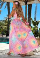 Šaty maxi na ramiączkach tie dye Pastel Tropics różowo-fialová