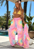 Souprava Košile i Kalhoty wide leg  tie dye Pastel Tropics różowo-fialový
