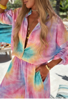 Souprava Košile i Kalhoty wide leg  tie dye Pastel Tropics różowo-fialový