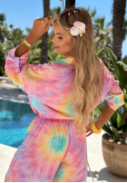 Souprava Košile i Kalhoty wide leg  tie dye Pastel Tropics różowo-fialový