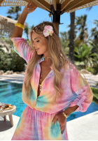 Souprava Košile i Kalhoty wide leg  tie dye Pastel Tropics różowo-fialový
