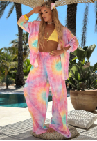 Souprava Košile i Kalhoty wide leg  tie dye Pastel Tropics różowo-fialový