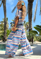 Souprava Tričko i Kalhoty wide leg vzorované Colorful Waves modrý