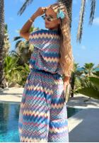 Souprava Tričko i Kalhoty wide leg vzorované Colorful Waves modrý