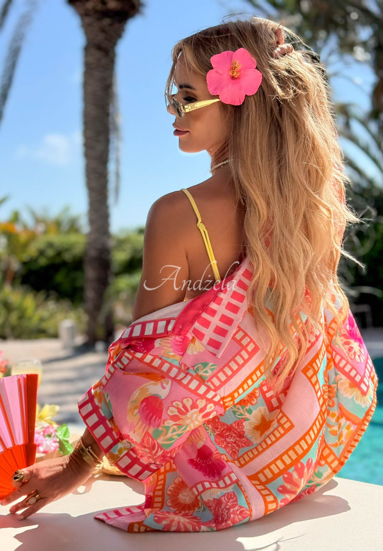 Vzorovaná souprava košile a kalhoty s bavlnou a lnem Sweet Paradise růžový