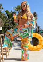 Vzorovaný Souprava Košile i Kalhoty wide leg Aloha Paradise biało-žlutá