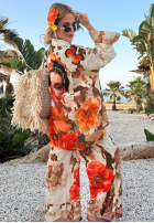 Souprava Košile i Kalhoty wide leg w kwiaty Summer Poppy béžovo-červený