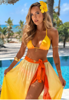 Souprava kostium kąpielowy bikini i pareo z falbankami Aloha Sunset żółto-oranžový