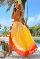 Souprava kostium kąpielowy bikini i pareo z falbankami Aloha Sunset żółto-oranžový