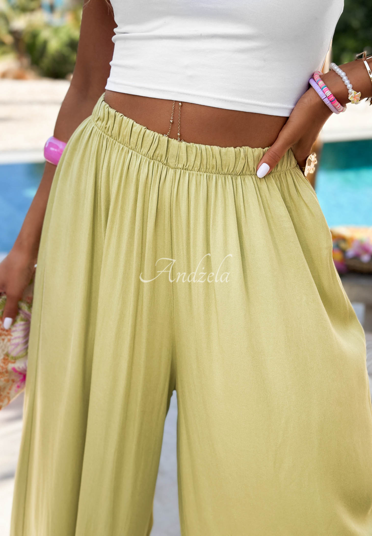 Viskózové kalhoty wide leg Letter To Summer olivové