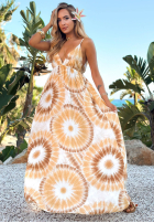 Šaty maxi na ramiączkach tie dye Sandy Tropics biało-velbloudí