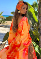 Šaty maxi z długimi rękawami w kwiaty Aloha Bloom oranžová