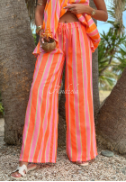 materiálové Kalhoty wide leg w kolorowe paski Sunny Charm oranžové