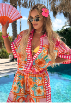 Vzorovaný Souprava Košile i Kalhoty wide leg Sweet Paradise růžový