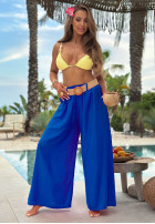 materiálové Kalhoty wide leg z paskiem Vacation Moments kobaltové