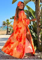 Šaty maxi z długimi rękawami w kwiaty Aloha Bloom oranžová