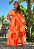 Maxi šaty s dlouhými rukávy s květy Aloha Bloom oranžová